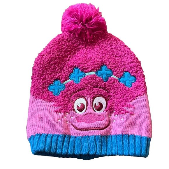 Dreamworks Trolls Winter Hat Size 2T-5T Pink Blue Poppy Troll Face Very Fun - Picture 1 of 4